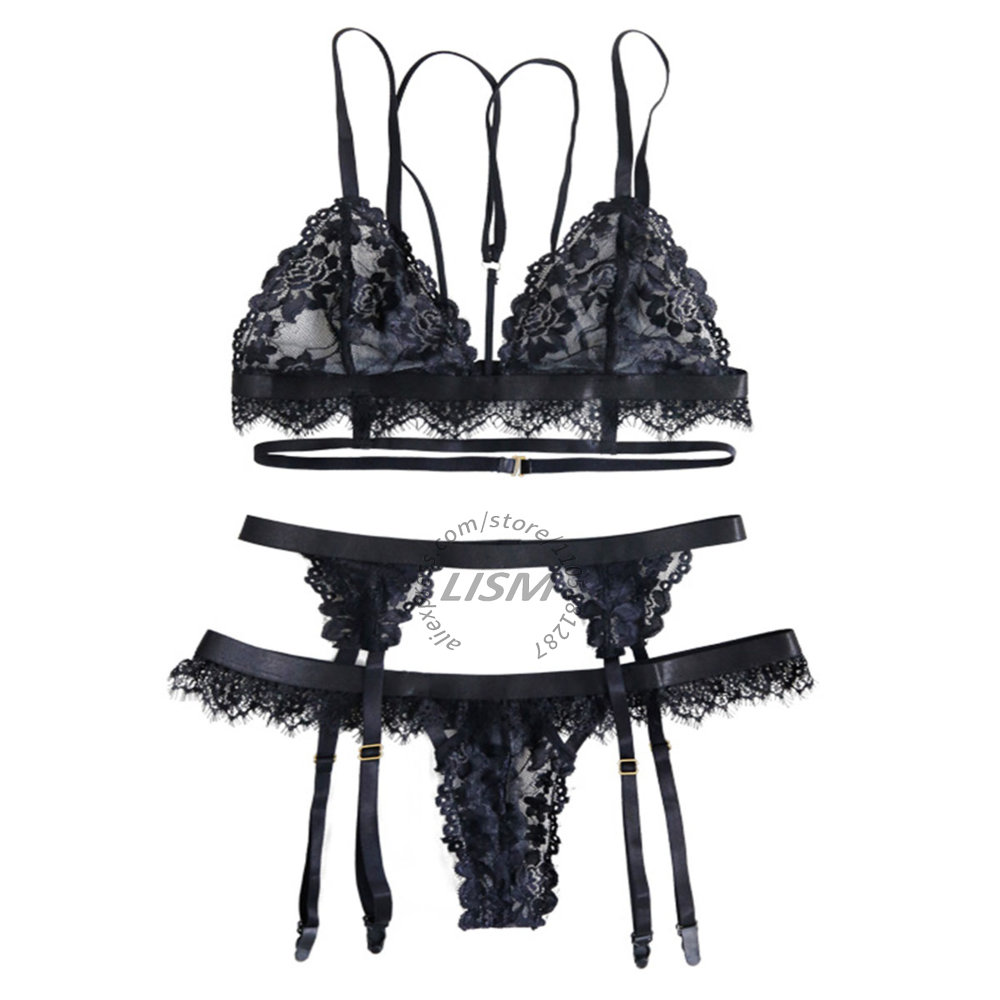 Lace Bralette Set - LISM Black Eyelash Lace Lingerie Set