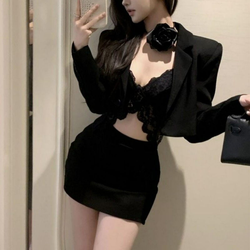 Black Spring Blazer Lace Brale - Lace Bralette Set 评论和价格