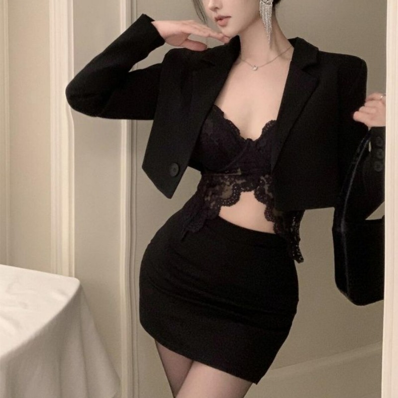 Black Spring Blazer Lace Brale - Lace Bralette Set 评论和价格
