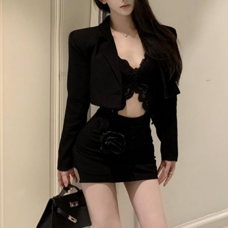 Black Spring Blazer Lace Brale - Lace Bralette Set 评论和价格