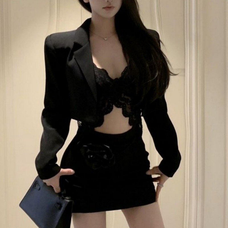 Black Spring Blazer Lace Brale - Lace Bralette Set 评论和价格