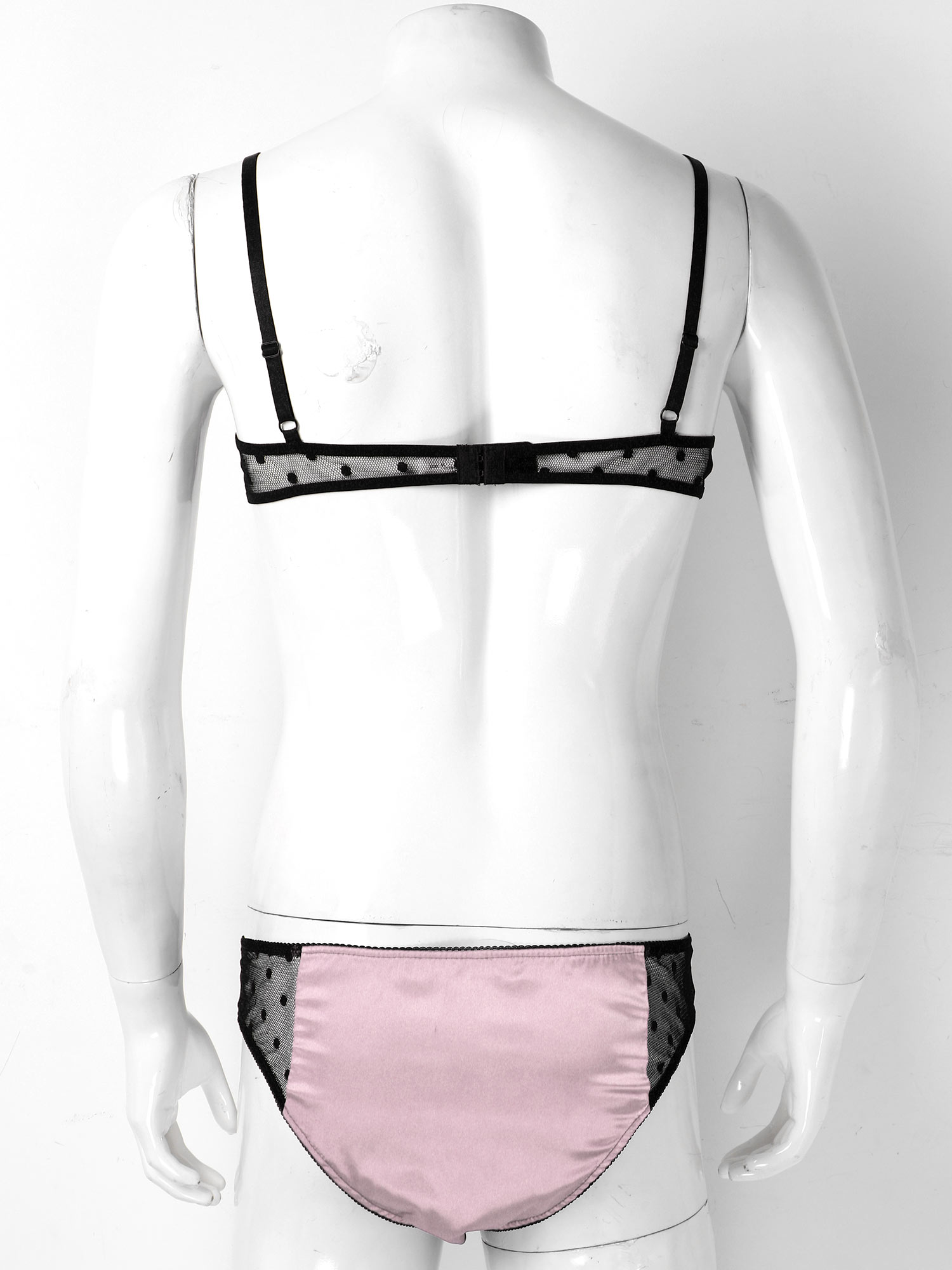 Men Satin Lingerie Suit Sissy  - Sheer Mesh Bra 评论和价格
