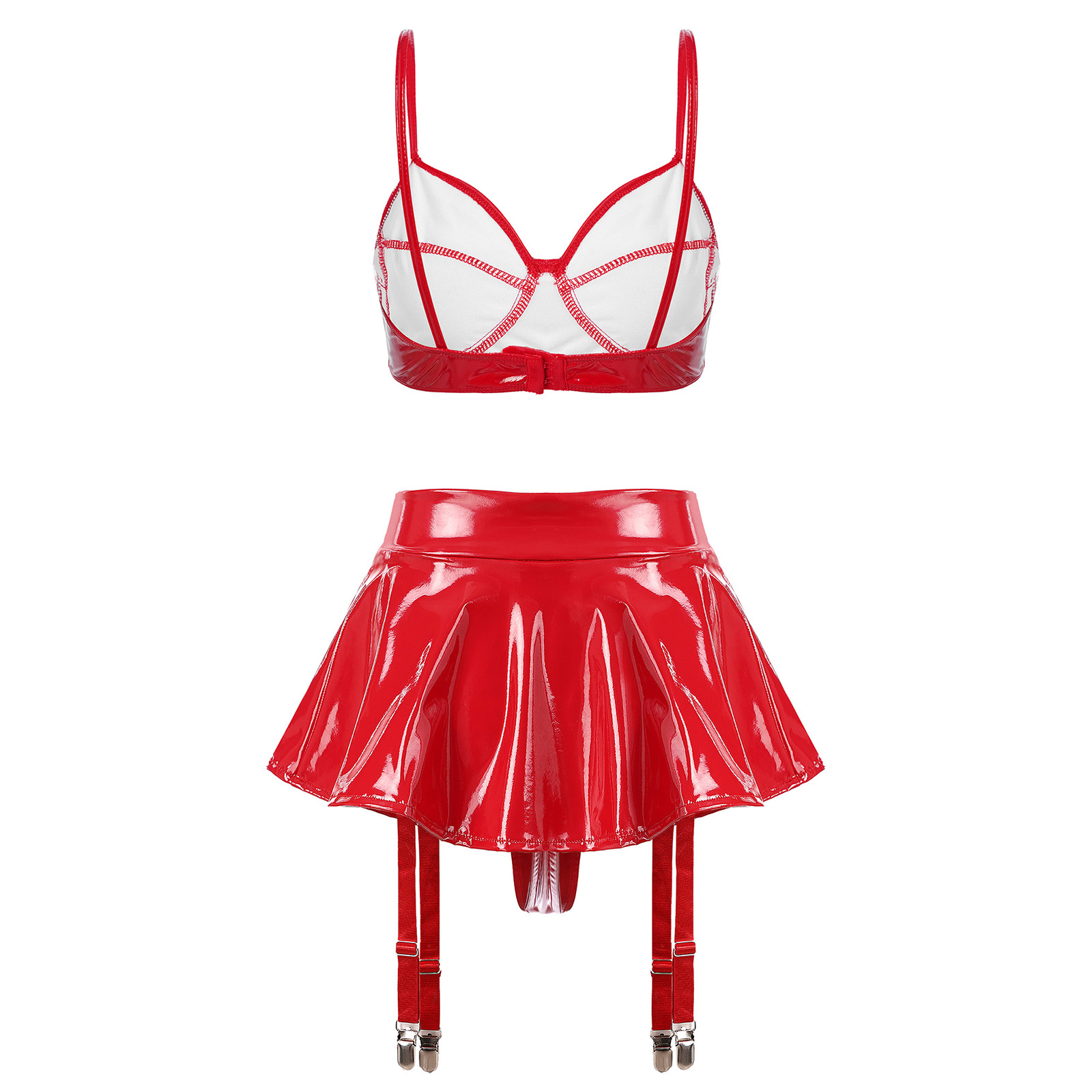 Womens Wet Look PU Leather Clu - Underwire Bra Padded 评论和价格