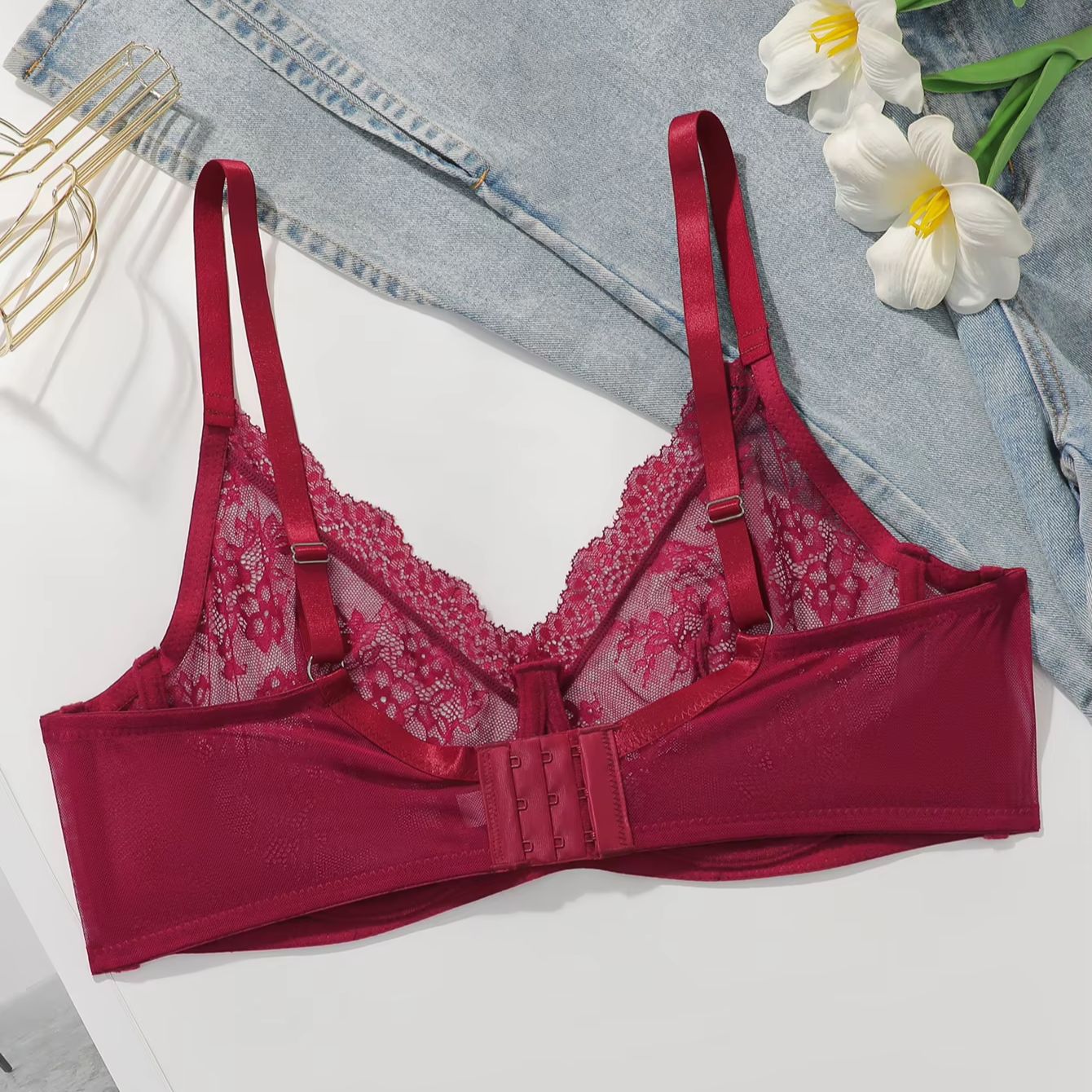 Women Plus Size Red Lace Sheer - Sheer Bra Lace 评论和价格