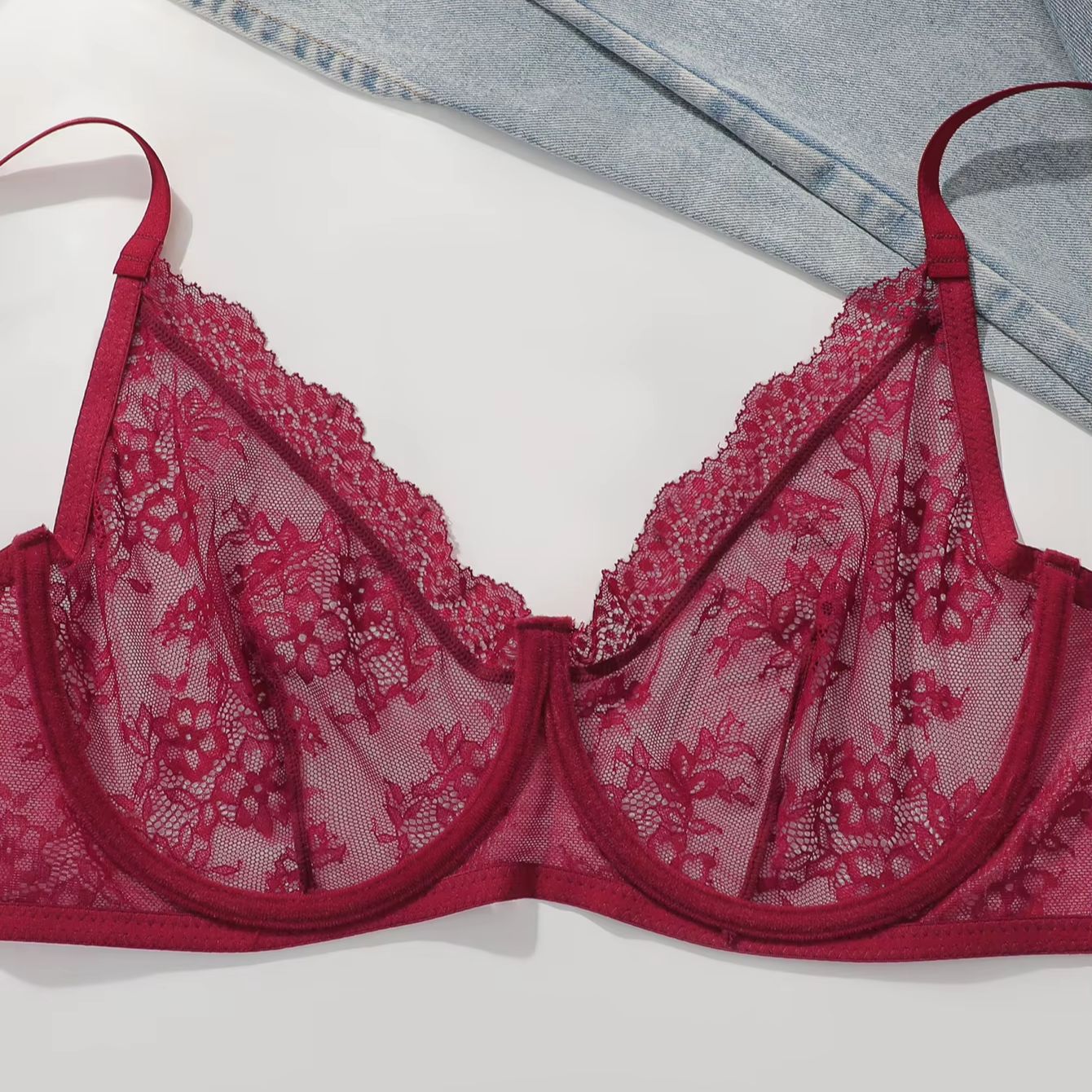 Women Plus Size Red Lace Sheer - Sheer Bra Lace 评论和价格