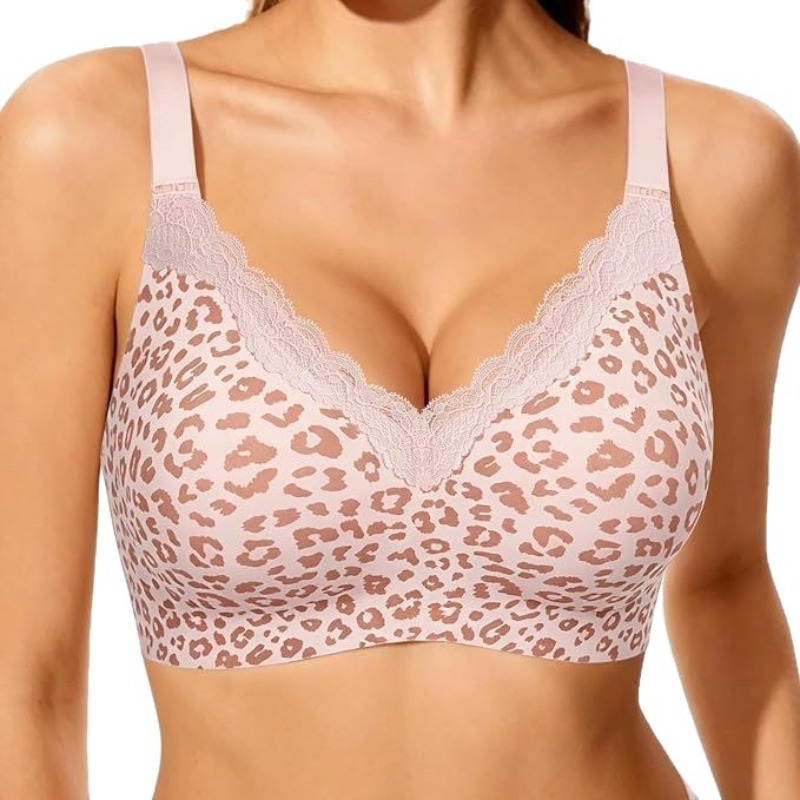 Pink Leopard Print Lace Wire-F - Wirefree Bra Comfort 评论和价格