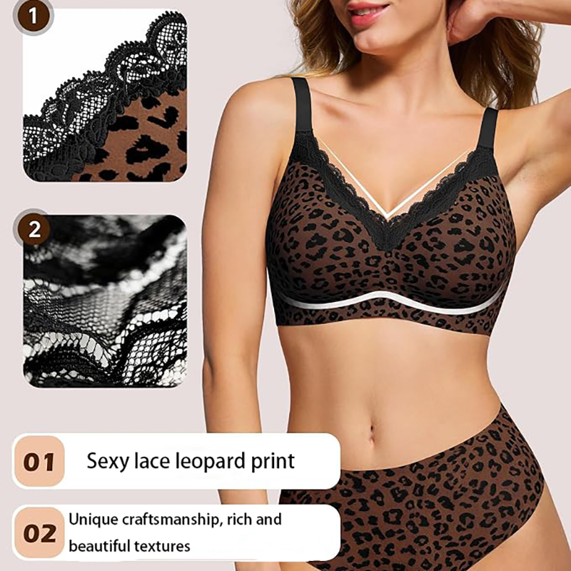 Pink Leopard Print Lace Wire-F - Wirefree Bra Comfort 评论和价格