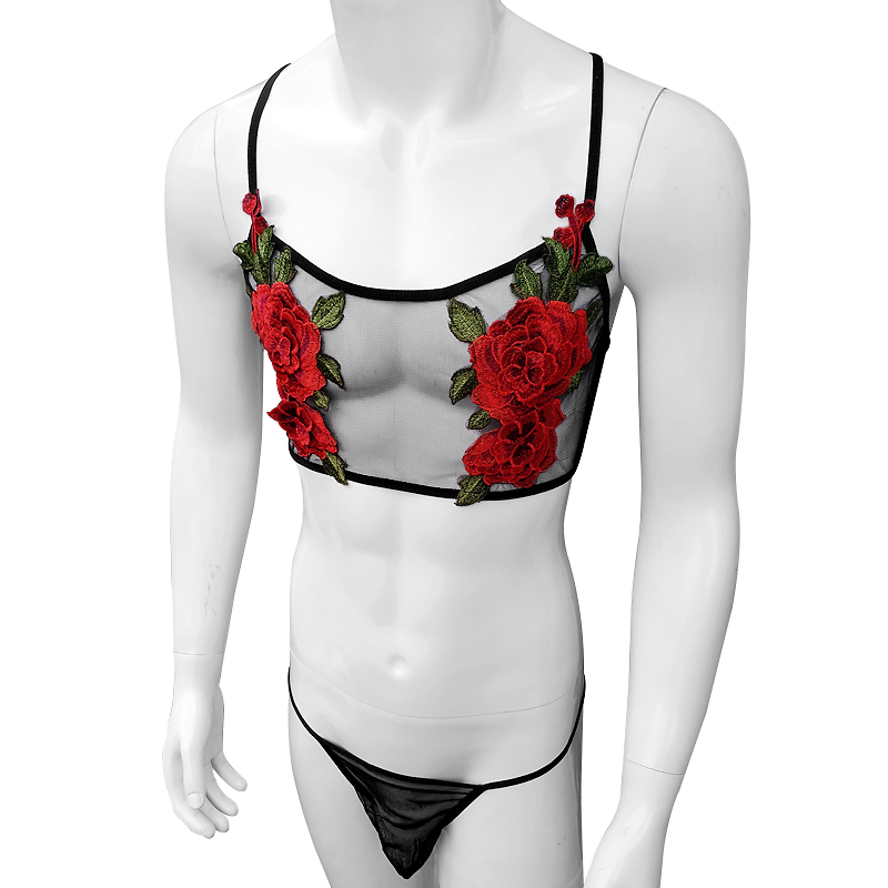 Sexy Embroidery Mens See Throu - Sheer Bra Lace 评论和价格