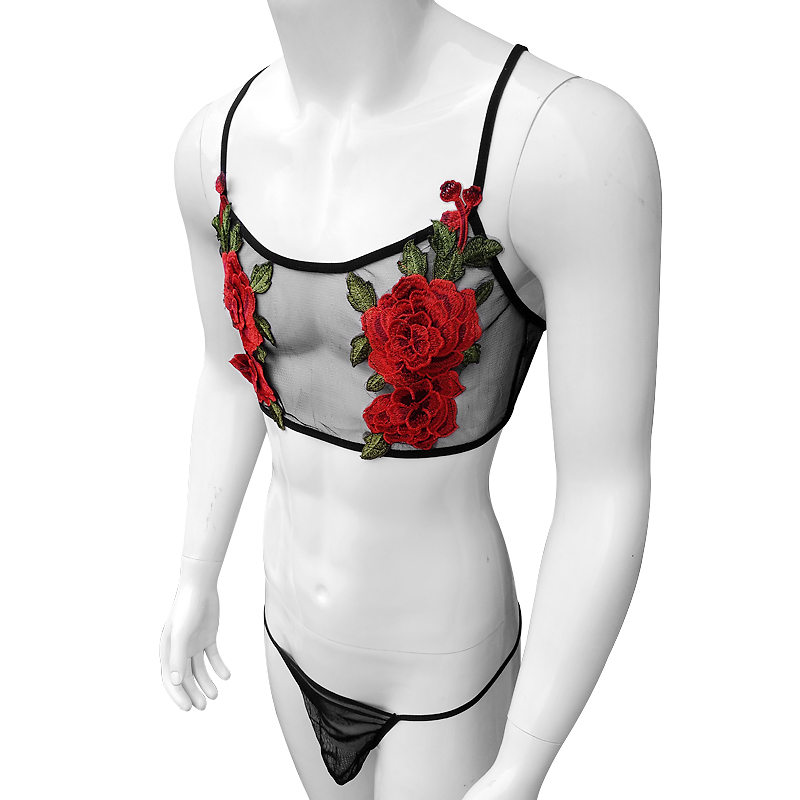 Sexy Embroidery Mens See Throu - Sheer Bra Lace 评论和价格