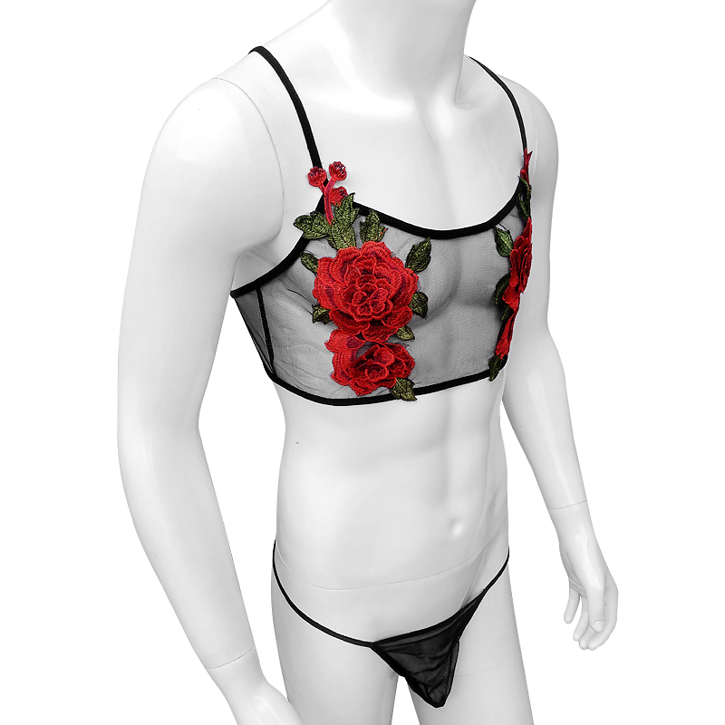 Sexy Embroidery Mens See Throu - Sheer Bra Lace 评论和价格